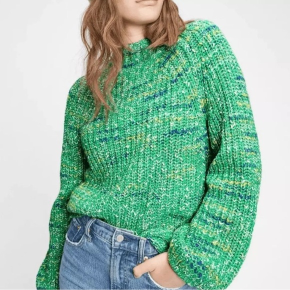 GAP Marled Green Chunky Knot Mock-neck Sweater NWOT - Picture 1 of 7